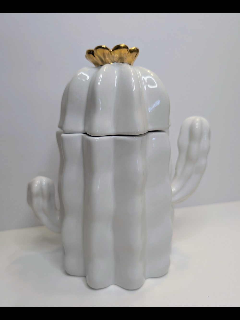Opalhouse Cactus Stoneware Cookie Jar White with Gold Trim